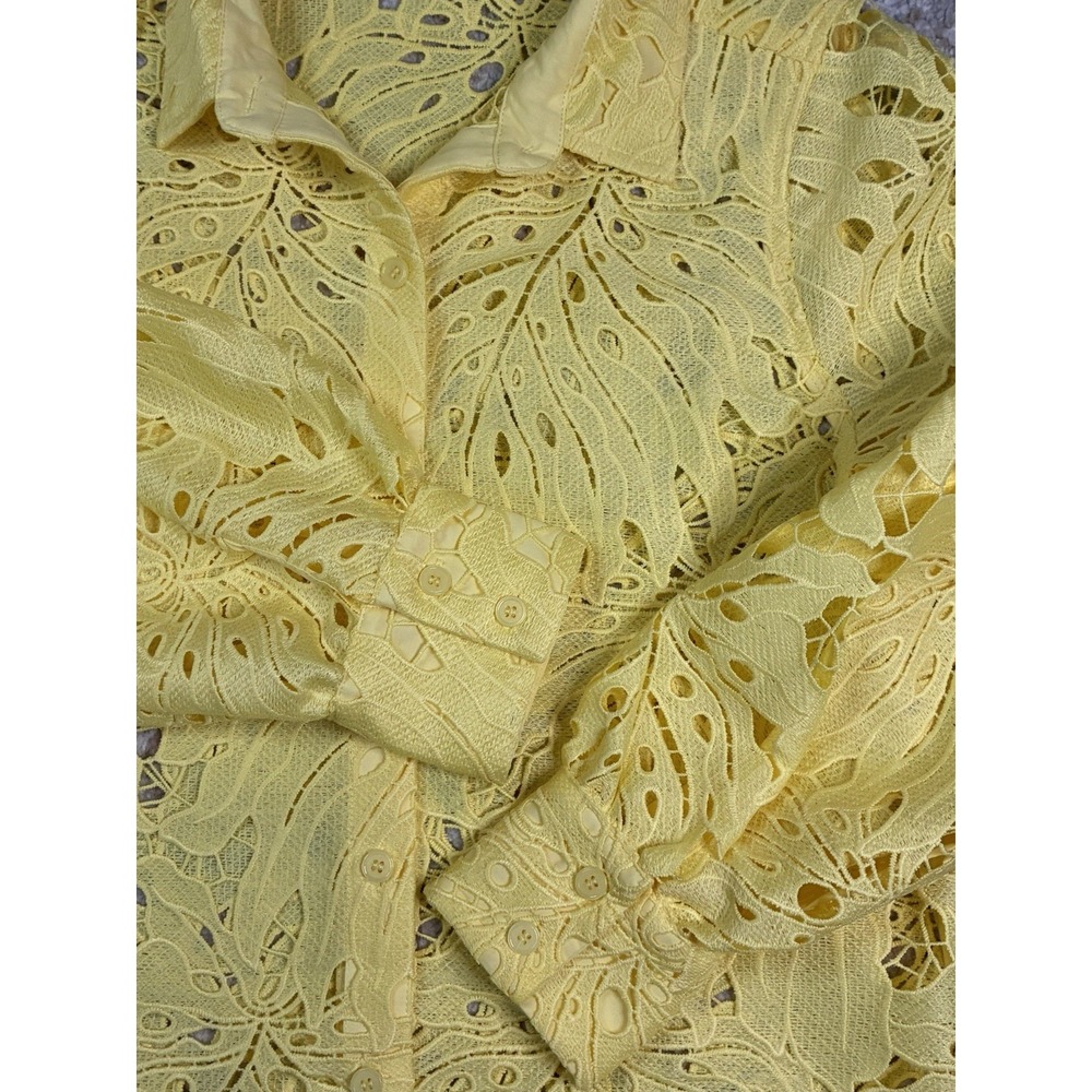 Draper's & Damon's Yellow Lace Eyelet Blouse Button Up Shirt Sz S Floral Leaf - Picture 3 of 7